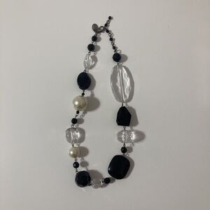 White House Black Market Faux Pearl Black Acrylic Beaded Statement Necklace Mod